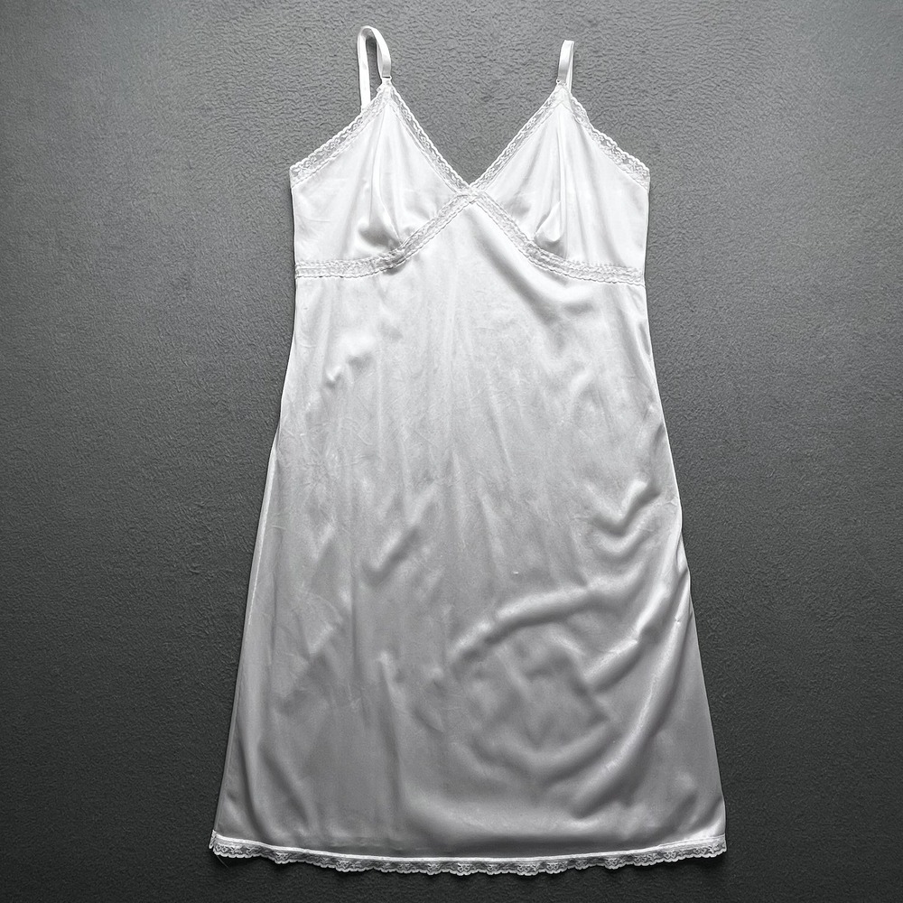 Vintage ILGWU Women Full Slip White Nylon Lace 34 Retro Lingerie Union Made USA